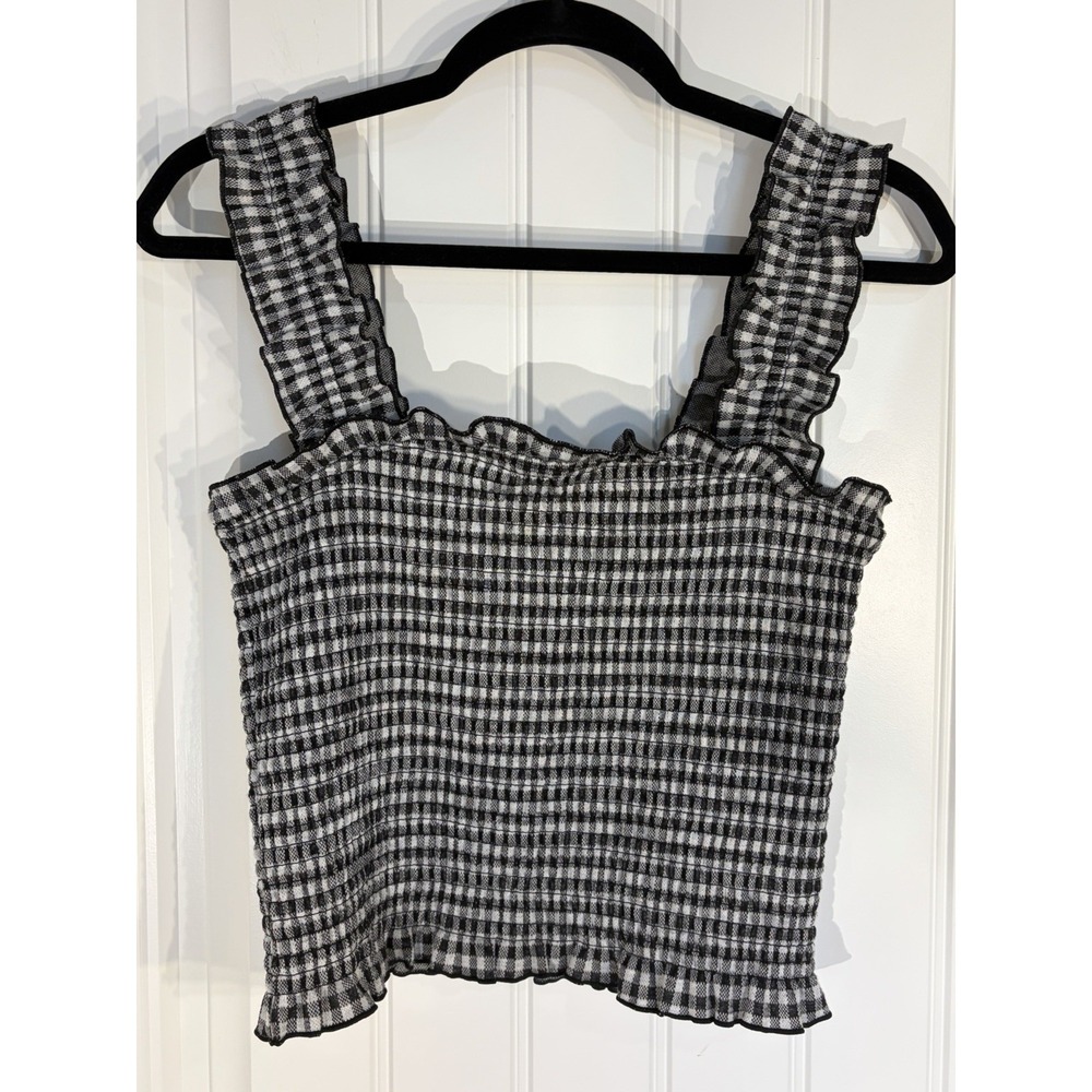Vero Moda Gingham Smocked Ruffle Tank Top Women's Medium Cottagecore